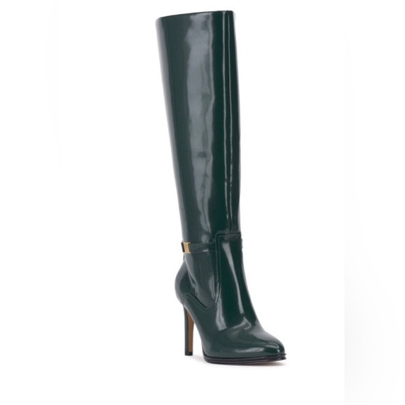 💚🐲Vince Camuto Mallard Green and Gold Heeled Boots size 7M NWOB🐲💚 - Picture 1 of 16